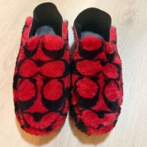 Coach Red and Black Fuzzy Loafers